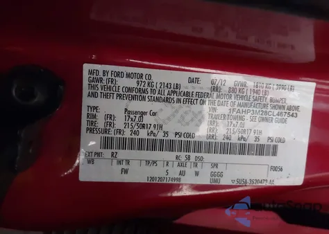 2012 Ford Focus Sel from USA, damaged, VIN 1FAHP3M28CL467543